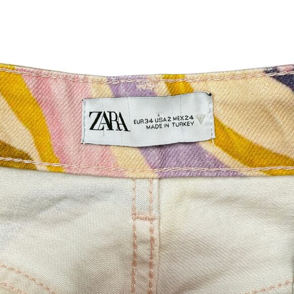 ZARA Straight Leg Abstract Swirl Print Jeans Size 2 Multicolor - Picture 11 of 11